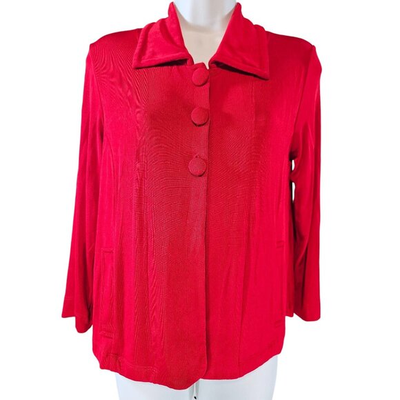 Chico;s Chicos Travelers Red Slinky Jacket Shirt Size 0 Small S - Picture 1 of 4